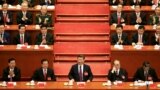 中国共产党第十九次全国代表大会在中国北京人民大会堂开幕。从左至右依次是全国人大常委会委员长张德江，中国国家主席胡锦涛，中国国家主席习近平，前总统江泽民，国务院总理李克强(2017年10月18日)