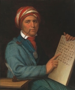 Portrait of Sequoyah, who in the early years of the 19th Century developed the first Cherokee language syllabary.