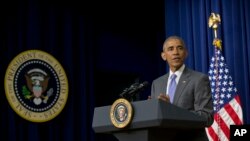 Le Président Barack Obama faisant un discours dans le Eisenhower Executive Office Building, Washington, mercredi 22 juin 2016.