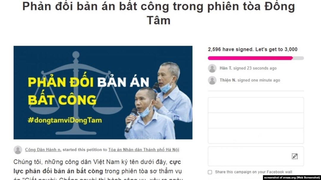 Một kiến nghị về phiên tòa Đồng Tâm nhận được hơn 2.500 chữ ký, 15/9/2020