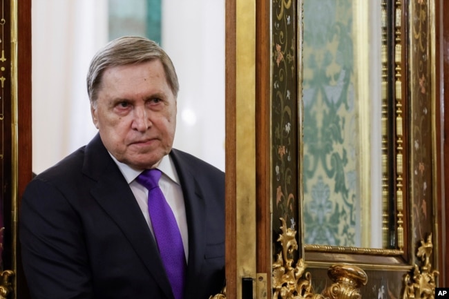 Russian foreign policy aide Yuri Ushakov, attending a meeting at the Grand Kremlin Palace in Moscow on March 13, 2025, threw doubt on a proposed 30-day ceasefire between Russia and Ukraine, saying it would give Ukraine a temporary respite from fighting.