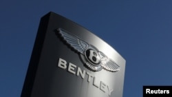 FILE PHOTO: A logo of Bentley is seen outside a Bentley car dealer in Brussels