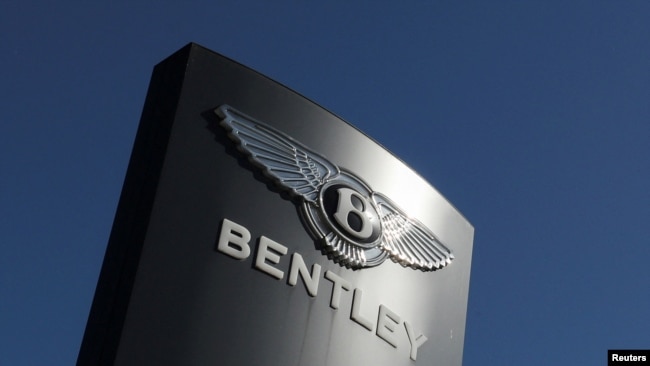 FILE PHOTO: A logo of Bentley is seen outside a Bentley car dealer in Brussels