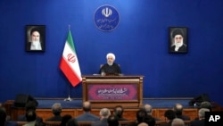 Predsednik Irana Hasan Rohani govori na konferenciji za štampu u Teheranu, Iran, 16. februara 2020.