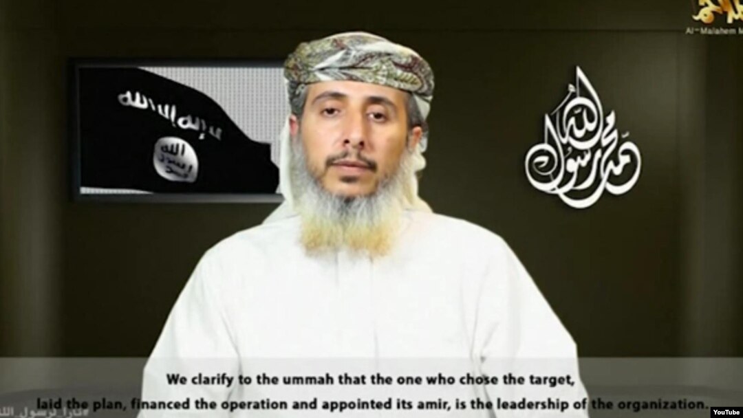 Nasr al-Ansi, pemimpin tertinggi al-Qaida di Yaman mengaku kelompoknya bertanggung jawab atas serangan terhadap kantor tabloid Charlie Hebdo (14/1).