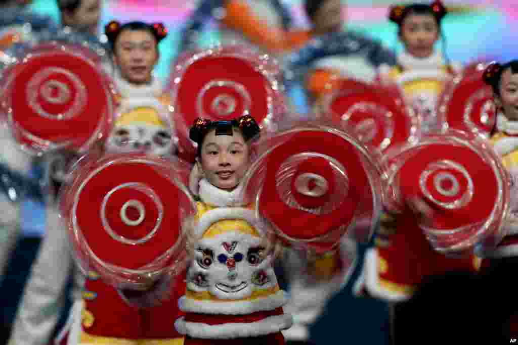 Children perform in the pre-show during the opening ceremony of the 2022 Winter Olympics, Feb. 4, 2022, in Beijing.