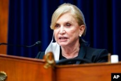 FILE - House Oversight and Government Reform Committee Chair Carolyn Maloney, D-N.Y., speaks on Capitol Hill in Washington, Oct. 7, 2021.