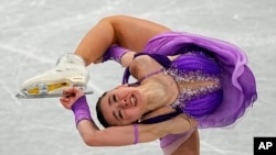 Kamila Valieva of the Russian Olympic Committee competes in the women's short program team figure skating competition at the 2022 Winter Olympics, Feb. 6, 2022, in Beijing.