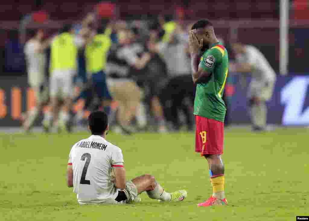 Cameroon&#39;s Collins Fai reacts after his team lost the penalty shootout against Egypt, Feb. 3, 2022.