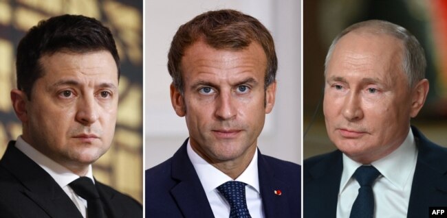 Ukrayna Cumhurbaşkanı Zelenski, Fransa Cumhurbaşkanı Macron ve Rusya lideri Putin
