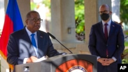 FILE - Assistant Secretary for Western Hemisphere Affairs Brian Nichols speaks during a press conference at the U.S. Embassy, in Port-au-Prince, Haiti, Oct. 1, 2021. 