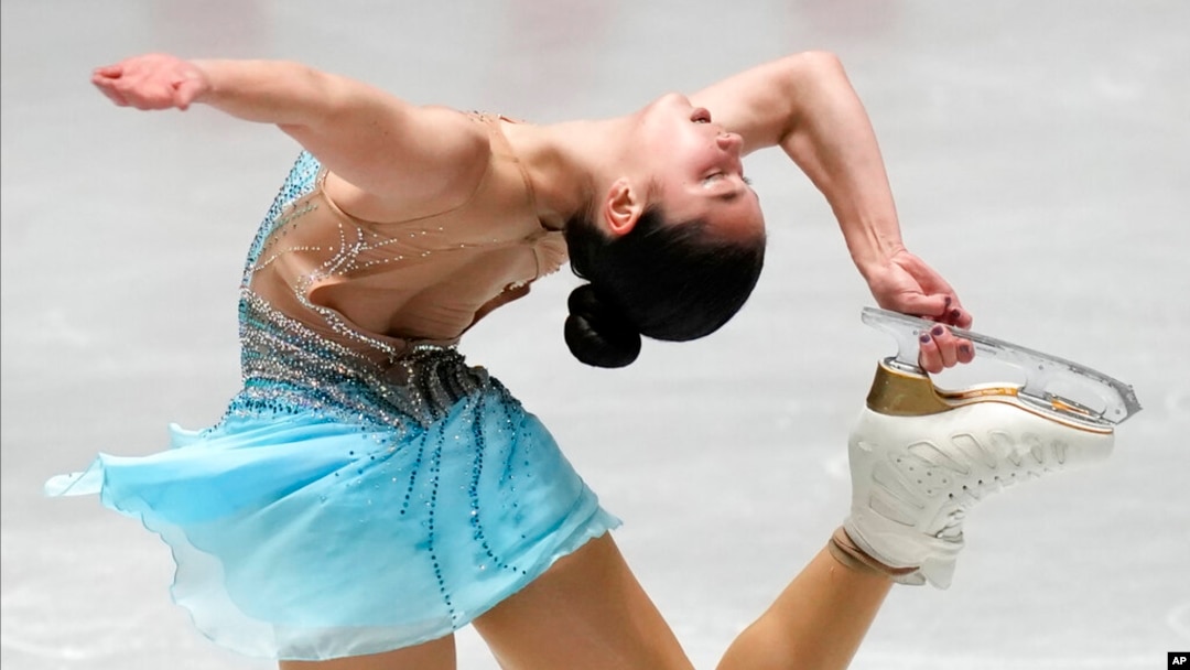 FILE - Alysa Liu, of the United States, performs during the women's free skating at the ISU Grand Prix of Figure Skating NHK Trophy competition in Tokyo, Japan, Nov. 13, 2021. 