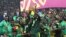 Senegal's players celebrate with the trophy after winning the Africa Cup of Nations 2021 final football match between Senegal and Egypt at Stade d'Olembe in Yaounde, Cameroon, on Feb. 6, 2022.