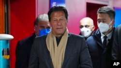 Pakistan's Prime Minister Imran Khan arrives for the opening ceremony of the 2022 Winter Olympics in Beijing, Feb. 4, 2022.