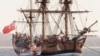 FILE - A replica of the ship HMS Endeavour is at anchor in Botany Bay, Sydney, April 17, 2005.