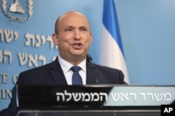 FILE - Israeli Prime Minister Naftali Bennett speaks during a news conference at the Prime Minister's Office in Jerusalem, Jan. 2, 2022.