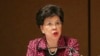 FILE - World Health Organization (WHO) Director General Margaret Chan speaks during a conference on Universal Health Coverage for inclusive and sustainable growth in Tokyo.