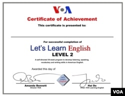 Let's Learn English Level 2 Certificate of Completion