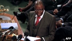 Zimbabwe's Finance Minister Tendai Biti delivers his speech about the 2013 budget at the Parliament in Harare, Zimbabwe, November 15, 2012.