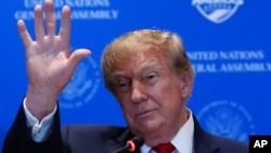 美国总统唐纳德·特朗普在联合国总部出席联合国大会期间举行的“美洲之盾”多国政治和安全联盟会议。（2026年9月22日）