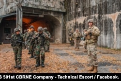 주한미군 제 23 화학대대 소속 501 중대가 지난해 11월 한국군과 진행한 연합훈련 사진을 공개했다. 사진=US 501st CBRNE Company - Technical Escort / Facebook.