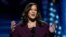 FILE - Democratic Vice Presidential candidate Senator Kamala Harris speaks at the Democratic National Convention. 