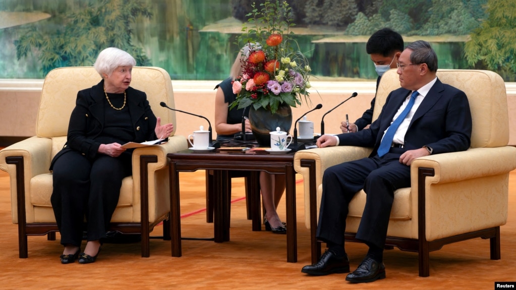 美国财政部长珍妮特·耶伦(Janet Yellen)星期五(7月7号)在北京会晤中国国务院总理李强。