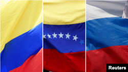 Banderas de Colombia, Venezuela y Rusia. 