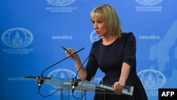 FILE - Russian Foreign Ministry spokeswoman Maria Zakharova speaks to the media in Moscow, March 29, 2018.