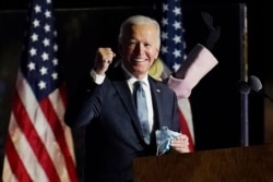 Democratic presidential candidate former Vice President Joe Biden speaks to supporters, Nov. 4, 2020, in Wilmington, Del.