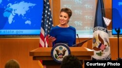 Department Spokesperson Morgan Ortagus holds a press briefing at the U.S. Department of State in Washington, Sept. 12, 2019. (Photo courtesy of the State Department)