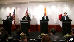 11일 호주 멜버른에서 미국과 호주, 인도, 일본이 참여하는 '쿼드' 외교장관 회담이 열렸다. 왼쪽부터 토니 블링컨 미 국무장관, 마리스 페인 호주 외무장관, 수브라마냠 자이샨카르 인도 외무장관, 하야시 요시마사 일본 외무상.