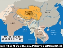 Tây Tạng, nơi phát xuất những con sông lớn của Châu Á: (1) Dương Tử, (2) Hoàng Hà, (3) Indus, (4) Sutlej, (5) Yarlung Tsangpo – Brahmaputra, (6) Irrawaddy, (7) Salween, (8) Mekong. [nguồn: Meltdown in Tibet, Michael Buckley, Palgrave MacMillan 2014] [3]