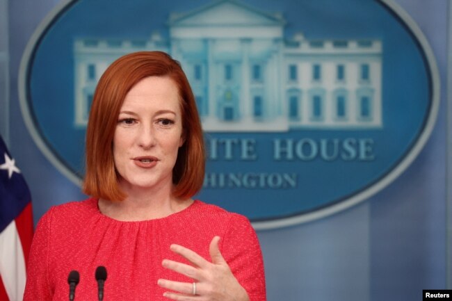 Juru Bicara Gedung Putih Jen Psaki, di Gedung Putih, Washington, D.C., 9 Februari 2022. (REUTERS/Brendan McDermid)