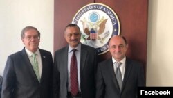 US Ambassador Lee Litzenberger, opposition activist Tofig Yagublu and lawyer Nemat Karimli
