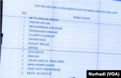 Daftar 14 nama calon komisioner KPU yang diurutkan berdasarkan pilihan Komisi II DPR. (Foto: VOA/Nurhadi)