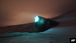FILE - This Oct. 18, 2015, photo shows a view of the Global Seed Vault in Svalbard, Norway. 