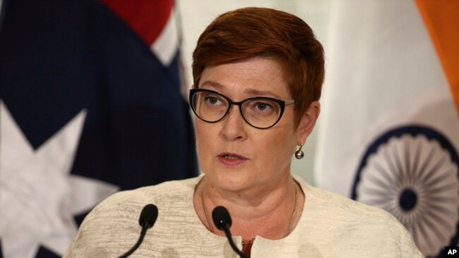 Australia's Foreign Minister Marise Payne in Melbourne, Australia, Feb. 12, 2022.