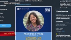 Anh-Canada trao giải Tự do Truyền thông 2022 cho Phạm Đoan Trang