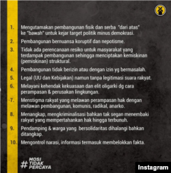 YLBHI bersama kelompok masyarakat sipil lainnya menilai pemerintah Jokowi dan Soeharto memiliki kesamaan dalam pembangunan. (IG/yayasanlbhindonesia)