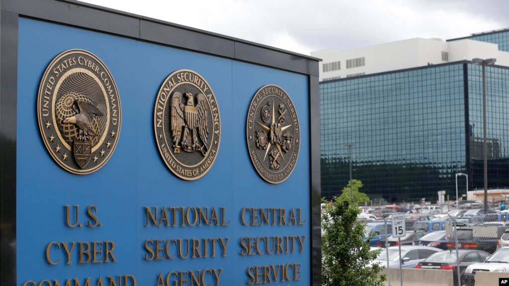 This file photo shows the sign outside the National Security Administration (NSA) campus where U.S. Cyber Command is located in Fort Meade, Md., June 6, 2013. (AP Photo/Patrick Semansky, File)
