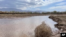 FILE - This April 10, 2022, image shows the Rio Grande in Albuquerque, New Mexico. Mexico and the U.S. said they have reached an agreement they hope will help Mexico be timelier with its water-sharing payments in the Rio Bravo watershed, also known as the Rio Grande. 