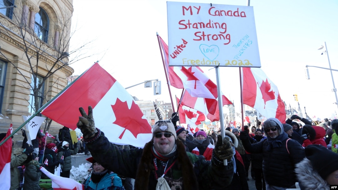 Truckers and supporters continue to protest Covid-19 vaccine mandates and restrictions, on Feb. 5, 2022, in Ottawa, Canada. 