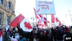 Truckers and supporters continue to protest Covid-19 vaccine mandates and restrictions, on Feb. 5, 2022, in Ottawa, Canada. 