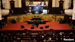 FILE: South African President Cyril Ramaphosa delivers his 2023 state of the nation address in Cape Town, South Africa, February 9, 2023.