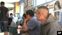 Border crossers at the Migrant Resource Center in Naco, Mexico