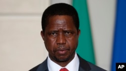 FILE - Zambia's President Edgar Lungu attends a signing ceremony at the Elysee Palace in Paris, Monday, Feb. 8, 2016.