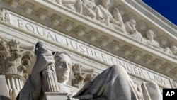 FILE - Detail of the West Facade of the U.S. Supreme Court, Washington.