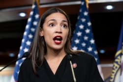 FILE - Rep. Alexandria Ocasio-Cortez, D-N.Y., speaks during a news conference at the Capitol in Washington, July 15, 2019.