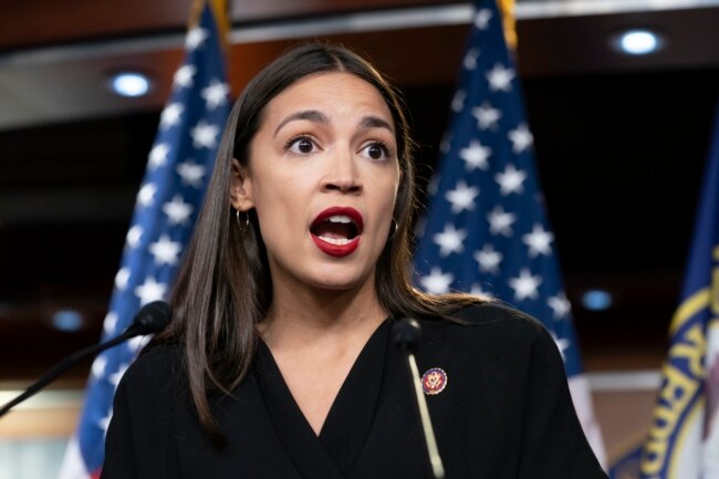 FILE - Rep. Alexandria Ocasio-Cortez, D-N.Y., speaks during a news conference at the Capitol in Washington, July 15, 2019.